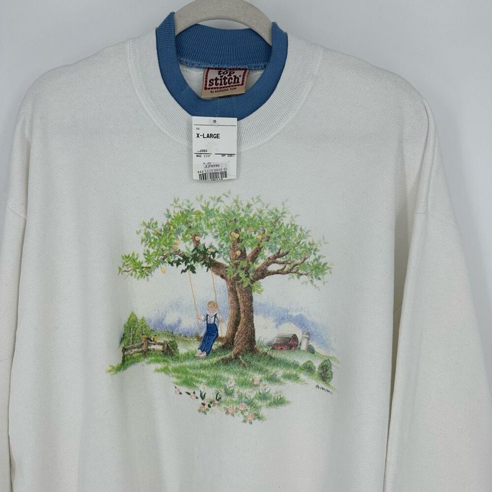 Vintage 90 Top Stitch Sweatshirt Graphic Embroidered Countryside Tree XL USA - Picture 6 of 12